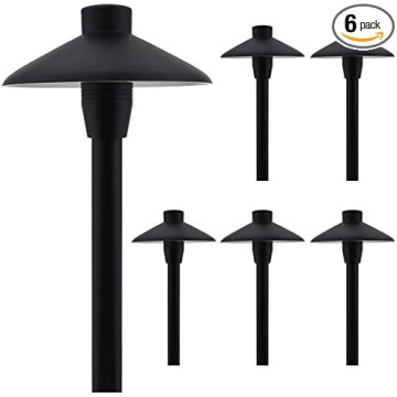 ALS1 Aluminum Low Voltage Landscape Accent Path and Area Light with 6.5" Shade and 18" Stem in Black Finish, Ground Spike and Free G4 LED Bulb (6-Pack), 36PL02BKx6