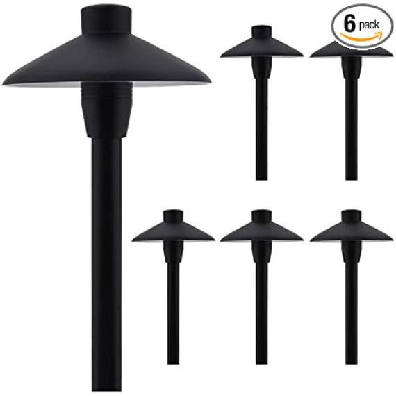ALS1 Aluminum Low Voltage Landscape Accent Path and Area Light with 6.5" Shade and 18" Stem in Black Finish, Ground Spike and Free G4 LED Bulb (6-Pack), 36PL02BKx6