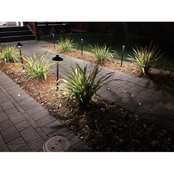 ALS1 Aluminum Low Voltage Landscape Accent Path and Area Light with 6.5" Shade and 18" Stem in Black Finish, Ground Spike and Free G4 LED Bulb (6-Pack), 36PL02BKx6