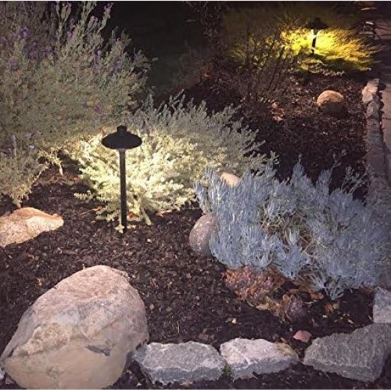 ALS1 Aluminum Low Voltage Landscape Accent Path and Area Light with 6.5" Shade and 18" Stem in Black Finish, Ground Spike and Free G4 LED Bulb (6-Pack), 36PL02BKx6