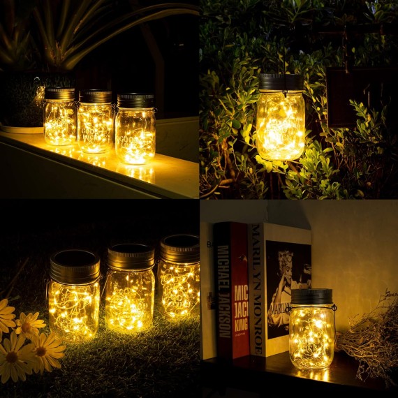 Hanging Solar Mason Jar Lights, 6 Pack 30 Led String Fairy Lights Hanging Solar Lanterns Outdoor Waterproof, Hangers and Jars Included, Outdoor Decor for Christmas, Wedding, Garden, Patio