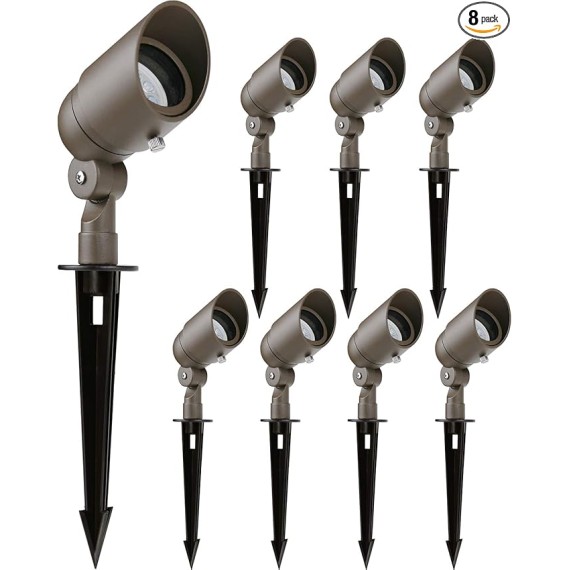 4W LED Landscape Lighting Landscape Lights Spotlights GL103-BZLED8 AC/DC 12V Low Voltage Warm White Waterproof for Driveway,Yard, Lawn,Patio,Walls,Trees,Flags,Outdoor Light (Bronze, 8 Pack)
