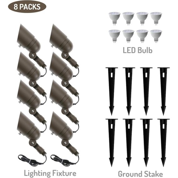 4W LED Landscape Lighting Landscape Lights Spotlights GL103-BZLED8 AC/DC 12V Low Voltage Warm White Waterproof for Driveway,Yard, Lawn,Patio,Walls,Trees,Flags,Outdoor Light (Bronze, 8 Pack)