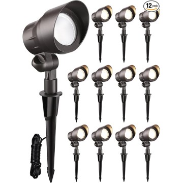 12-Pack Low Voltage LED Landscape Spotlight, 3000K Warm White, 4W 12V Pathway Lights Outdoor CRI90+, Aluminum Housing Spot Lights for Garden Yard Lighting, ETL Listed, Bronze Finish