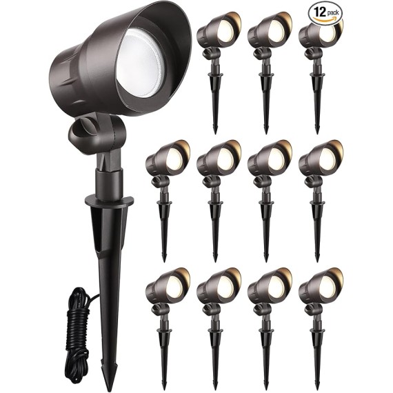 12-Pack Low Voltage LED Landscape Spotlight, 3000K Warm White, 4W 12V Pathway Lights Outdoor CRI90+, Aluminum Housing Spot Lights for Garden Yard Lighting, ETL Listed, Bronze Finish