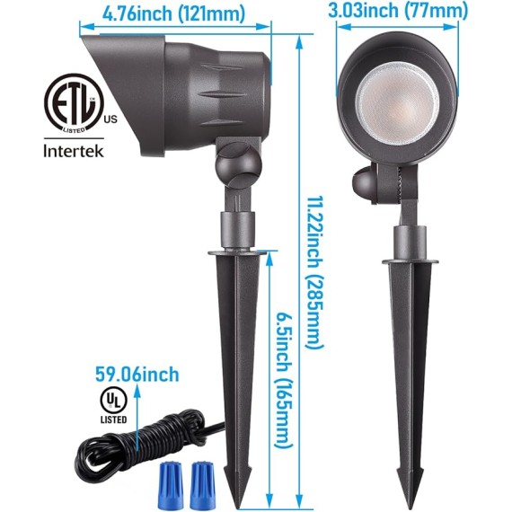 12-Pack Low Voltage LED Landscape Spotlight, 3000K Warm White, 4W 12V Pathway Lights Outdoor CRI90+, Aluminum Housing Spot Lights for Garden Yard Lighting, ETL Listed, Bronze Finish