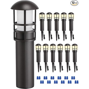 12-Pack Low Voltage Landscape Pathway Lights 3W Landscape Lighting 12-24V LED Bollard Path Lights Wired CRI 90+ Aluminum Pathway Lighting for Walkway Yard Garden, ETL Listed, 3000K Warm White