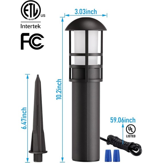 12-Pack Low Voltage Landscape Pathway Lights 3W Landscape Lighting 12-24V LED Bollard Path Lights Wired CRI 90+ Aluminum Pathway Lighting for Walkway Yard Garden, ETL Listed, 3000K Warm White