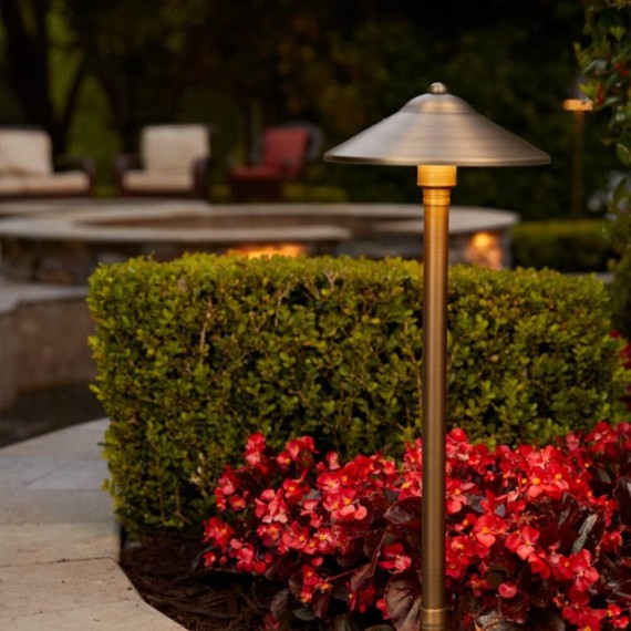 12V Solid Cast Brass Path Light (25" Tall, 9" Shade)