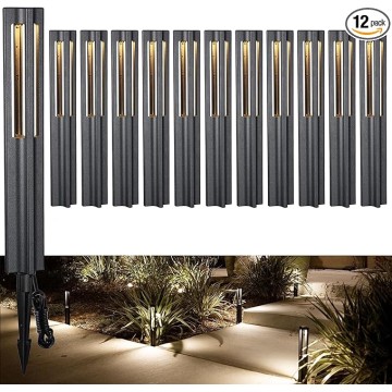 12-Pack Low Voltage Path Lights, 3W LED Landscape Pathway Lights, Outdoor Landscape Lighting for Driveway, Garden, Aluminum, 12-24V AC/DC, ETL Listed, IP65 Waterproof, 3000K Warm White, Black