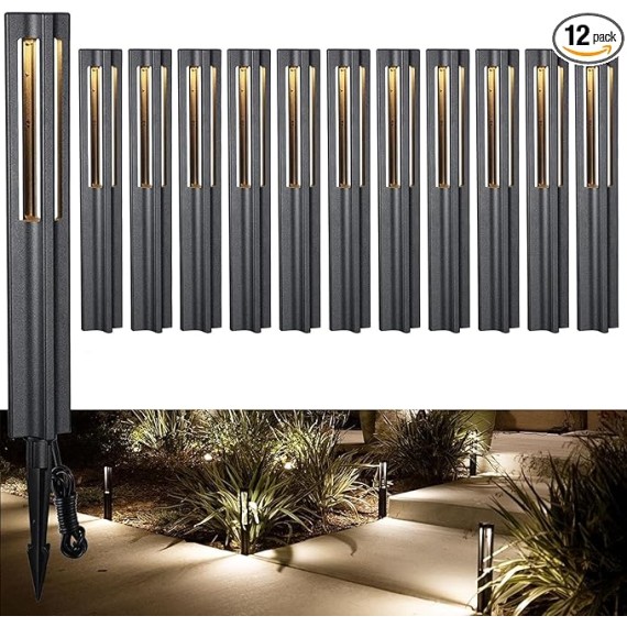 12-Pack Low Voltage Path Lights, 3W LED Landscape Pathway Lights, Outdoor Landscape Lighting for Driveway, Garden, Aluminum, 12-24V AC/DC, ETL Listed, IP65 Waterproof, 3000K Warm White, Black