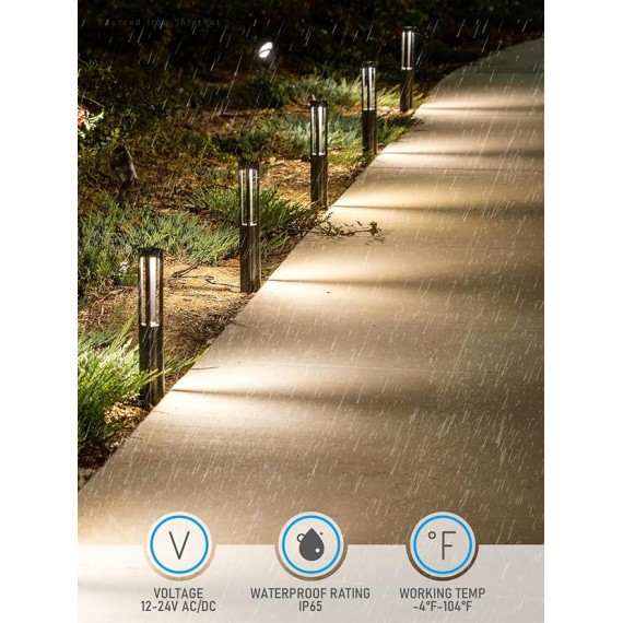 12-Pack Low Voltage Path Lights, 3W LED Landscape Pathway Lights, Outdoor Landscape Lighting for Driveway, Garden, Aluminum, 12-24V AC/DC, ETL Listed, IP65 Waterproof, 3000K Warm White, Black