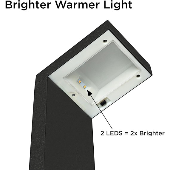 Set of 2 Modern Solar Black Metal Outdoor L-Shaped Path Lights with Bright LED, Solid Metal Aluminum Groundstake