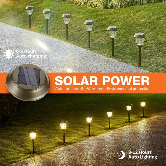 Solar Lights Outdoor Waterproof - 10/25 LM LED Auto On/Off Glass Outdoor Solar Lights for Yard Garden Pathway Driveway Walkway Sidewalk (Warm White)
