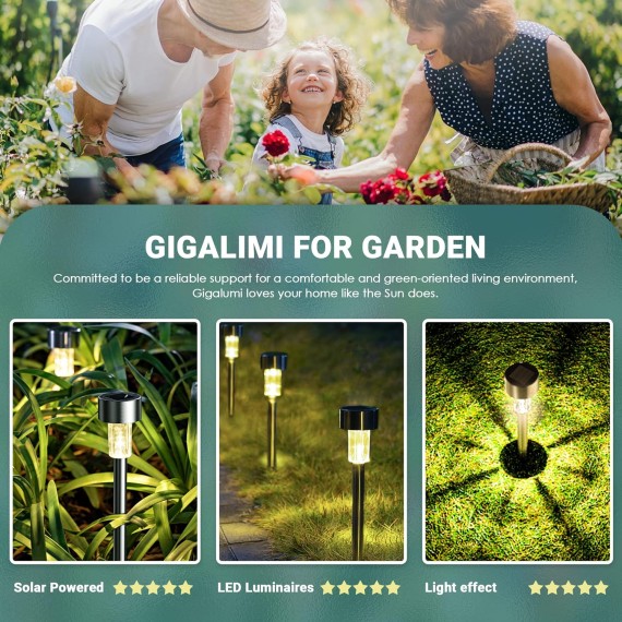 24 Pack Solar Path Lights Outdoor,Solar Lights Outdoor Waterproof,Stainless Steel LED Landscape Lighting,Solar Garden Lights for Driveway,Pathway,Patio,Yard
