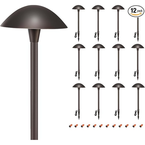 3000K/4000K/5000K Selectable LED Landscape Pathway Light,5W 12V~15V AC/DC Low Voltage Path Lighting,Waterproof,12 Pack