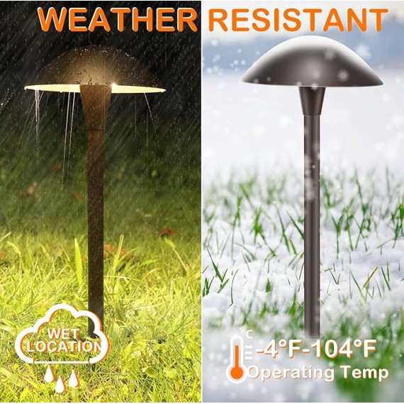 3000K/4000K/5000K Selectable LED Landscape Pathway Light,5W 12V~15V AC/DC Low Voltage Path Lighting,Waterproof,12 Pack