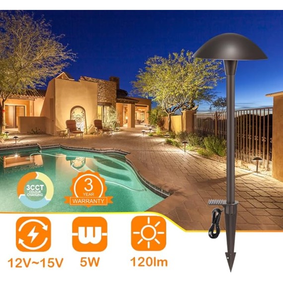 3000K/4000K/5000K Selectable LED Landscape Pathway Light,5W 12V~15V AC/DC Low Voltage Path Lighting,Waterproof,12 Pack