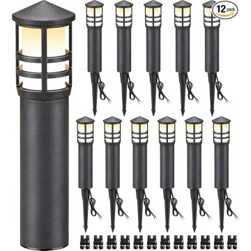12-Pack Low Voltage Landscape Pathway Lights 3W Outdoor Landscape Lighting 3000K 12-24V LED Bollard Path Lights Wired CRI 90+ Aluminum Pathway Lighting for Walkway Yard Garden, ETL Listed Cord