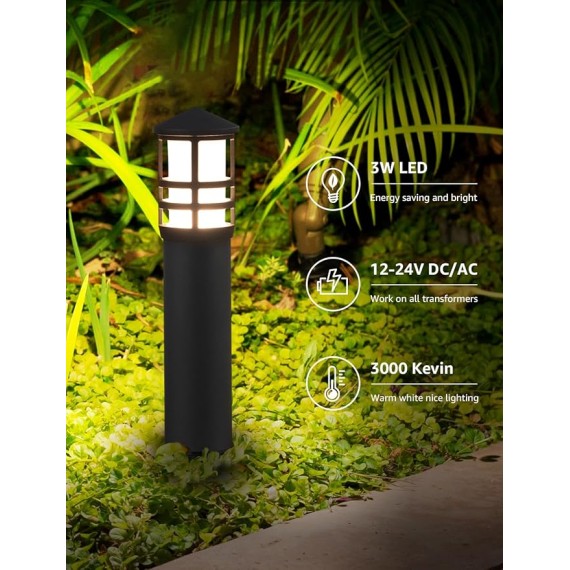 12-Pack Low Voltage Landscape Pathway Lights 3W Outdoor Landscape Lighting 3000K 12-24V LED Bollard Path Lights Wired CRI 90+ Aluminum Pathway Lighting for Walkway Yard Garden, ETL Listed Cord