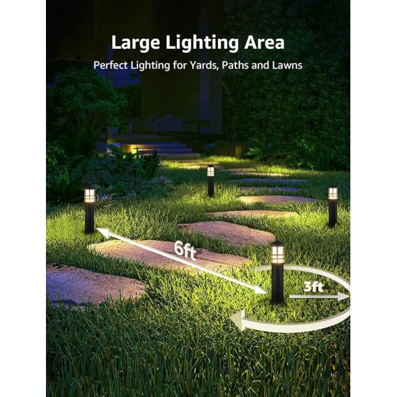 12-Pack Low Voltage Landscape Pathway Lights 3W Outdoor Landscape Lighting 3000K 12-24V LED Bollard Path Lights Wired CRI 90+ Aluminum Pathway Lighting for Walkway Yard Garden, ETL Listed Cord
