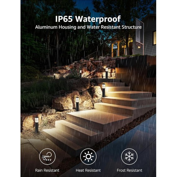12-Pack Low Voltage Landscape Pathway Lights 3W Outdoor Landscape Lighting 3000K 12-24V LED Bollard Path Lights Wired CRI 90+ Aluminum Pathway Lighting for Walkway Yard Garden, ETL Listed Cord