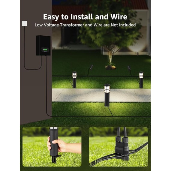 12-Pack Low Voltage Landscape Pathway Lights 3W Outdoor Landscape Lighting 3000K 12-24V LED Bollard Path Lights Wired CRI 90+ Aluminum Pathway Lighting for Walkway Yard Garden, ETL Listed Cord