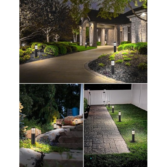 12-Pack Low Voltage Landscape Pathway Lights 3W Outdoor Landscape Lighting 3000K 12-24V LED Bollard Path Lights Wired CRI 90+ Aluminum Pathway Lighting for Walkway Yard Garden, ETL Listed Cord