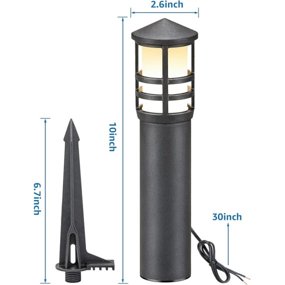 12-Pack Low Voltage Landscape Pathway Lights 3W Outdoor Landscape Lighting 3000K 12-24V LED Bollard Path Lights Wired CRI 90+ Aluminum Pathway Lighting for Walkway Yard Garden, ETL Listed Cord