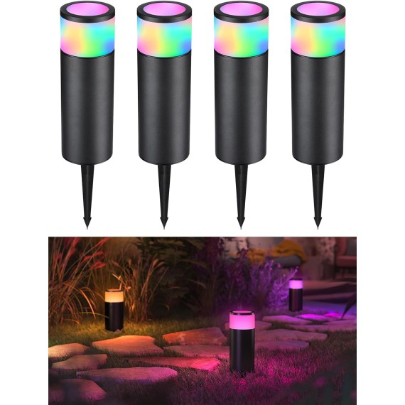 Low Voltage Path Lighting, LED Landscape Bollard Pathway Light, 12V Landscape Lights Outdoor, Aluminum Housing, IP65 Waterproof, 50,000 Hours Lifespan, RGB Color Changing, Pack of 4