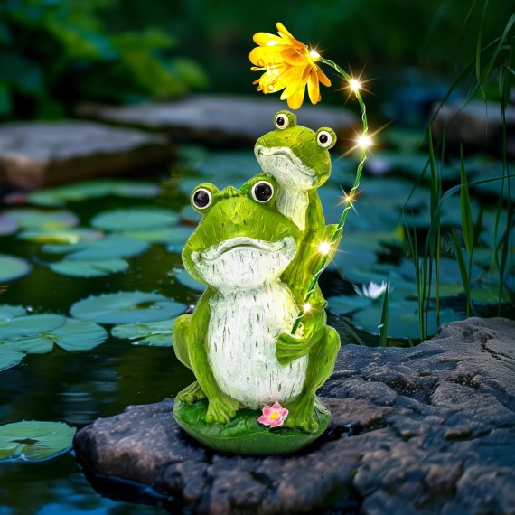 Solar Garden Statues Loving Frog Garden Decor Figurine Lights for Outside, Yard Decorations Outdoor Patio Decor, Housewarming Gifts for Mom, Women for Mothers Day