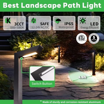Outdoor Path Lights, LED Landscape Pathway Lights 3000K/4000K/5000K Selectable, 12V Low Voltage Wired, Waterproof 5W 235LM Black Aluminum for Backyard Patio 6 Pack