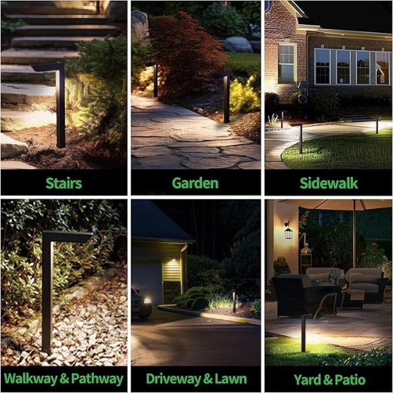 Outdoor Path Lights, LED Landscape Pathway Lights 3000K/4000K/5000K Selectable, 12V Low Voltage Wired, Waterproof 5W 235LM Black Aluminum for Backyard Patio 6 Pack