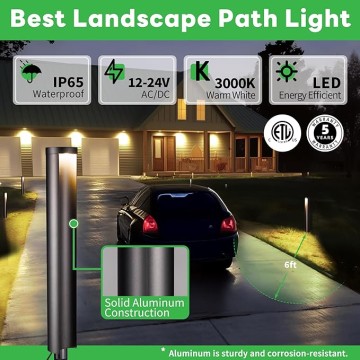 Outdoor Path Lights, LED Landscape Pathway Lights, 12V Low Voltage Wired, Waterproof 5W 200LM Black Aluminum for Backyard Patio 6 Pack