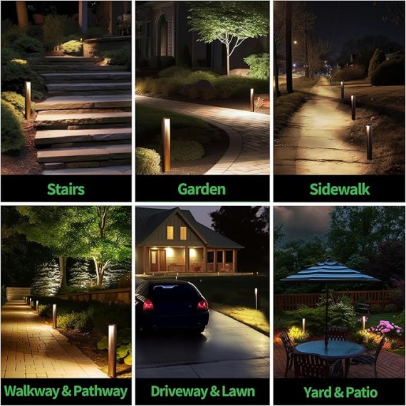 Outdoor Path Lights, LED Landscape Pathway Lights, 12V Low Voltage Wired, Waterproof 5W 200LM Black Aluminum for Backyard Patio 6 Pack