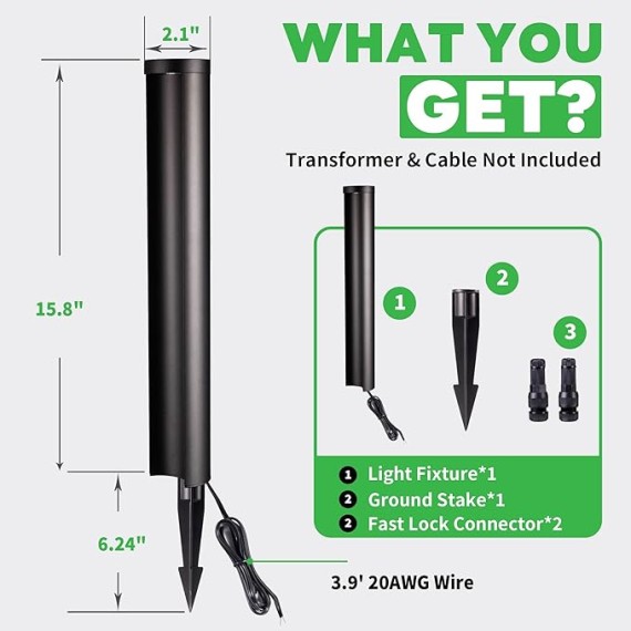 Outdoor Path Lights, LED Landscape Pathway Lights, 12V Low Voltage Wired, Waterproof 5W 200LM Black Aluminum for Backyard Patio 6 Pack