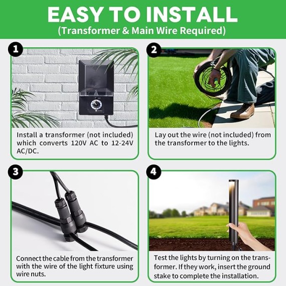 Outdoor Path Lights, LED Landscape Pathway Lights, 12V Low Voltage Wired, Waterproof 5W 200LM Black Aluminum for Backyard Patio 6 Pack
