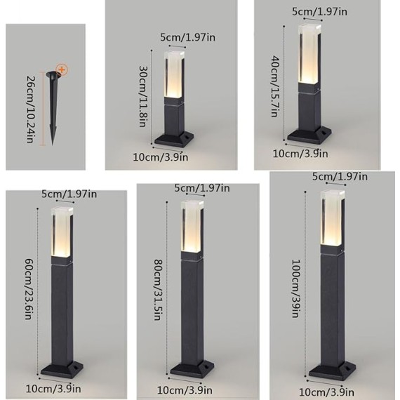 Outdoor Wall Lights IP65 Waterproof Pathway Post Lights Outdoor Landscape Path Bollard Light Modern Aluminum Lawn Floor Lantern for Garden Patio Courtyard Driveway Decoration Waterproof Pillar Lamp(Wa