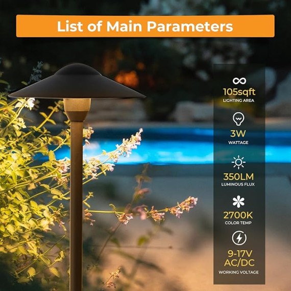 Low Voltage Pathway Lights (8.5'' Shade, 21.5'' Tall)，12V Outdoor LED Landscape Path Lights Wired, Aluminum Pathway Lighting with 3W 2700K Replaceable Bulb for Walkway Garden Yard, 6 Pack