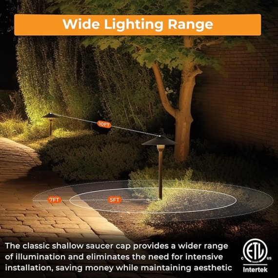 Low Voltage Pathway Lights (8.5'' Shade, 21.5'' Tall)，12V Outdoor LED Landscape Path Lights Wired, Aluminum Pathway Lighting with 3W 2700K Replaceable Bulb for Walkway Garden Yard, 6 Pack