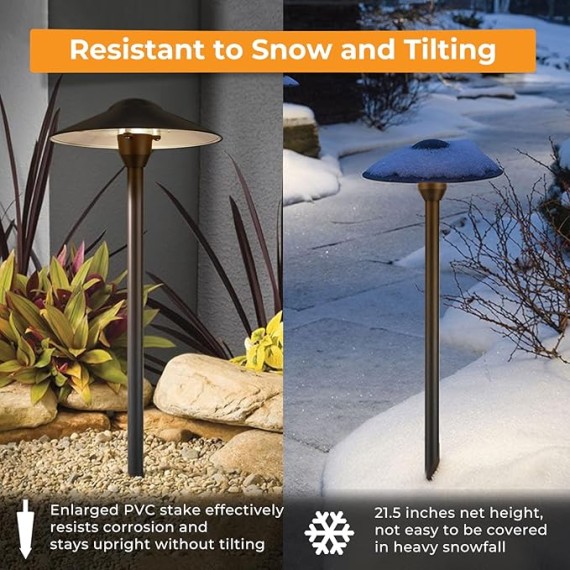 Low Voltage Pathway Lights (8.5'' Shade, 21.5'' Tall)，12V Outdoor LED Landscape Path Lights Wired, Aluminum Pathway Lighting with 3W 2700K Replaceable Bulb for Walkway Garden Yard, 6 Pack