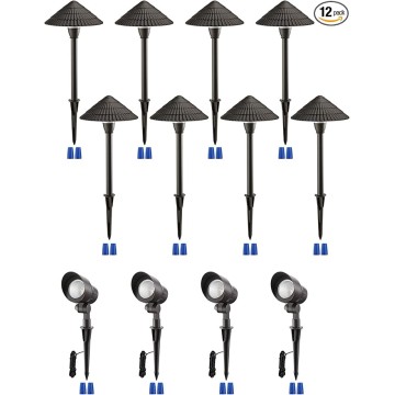 12-Pack Low Voltage Landscape Lighting Kit, 12-24V LED Pathway Lights, Aluminum Outdoor Landscape Spotlight, Yard Light Kit for Walkway, Garden, ETL Listed, CRI90, 3000K Warm White