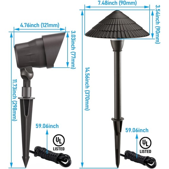 12-Pack Low Voltage Landscape Lighting Kit, 12-24V LED Pathway Lights, Aluminum Outdoor Landscape Spotlight, Yard Light Kit for Walkway, Garden, ETL Listed, CRI90, 3000K Warm White