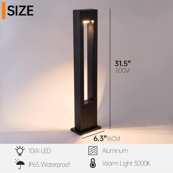 Landscape Path Light, Modern LED Pathway Lighting, Die-cast Aluminum Bollard Light, for Garden, Driveway, Walkway, Garage