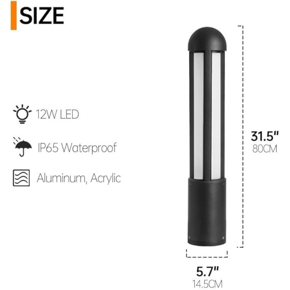 Modern Pathway Light Outdoor LED Bollard Landscape Path Light, Waterproof Aluminum Housing for Garden, Courtyard, Driveway, Walkway