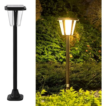 Solar Pathway Light Modern Garden Solar Lantern with Warm Light Outdoor Aluminum Landscape Lighting 34.3" Path Bollard Lantern for Courtyard Driveway Walkway Lights