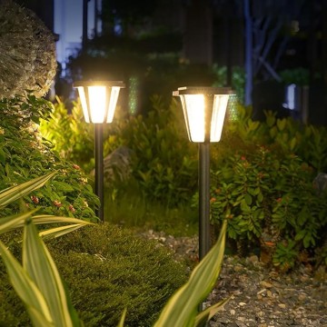 Solar Pathway Light Modern Garden Solar Lantern with Warm Light Outdoor Aluminum Landscape Lighting 34.3" Path Bollard Lantern for Courtyard Driveway Walkway Lights