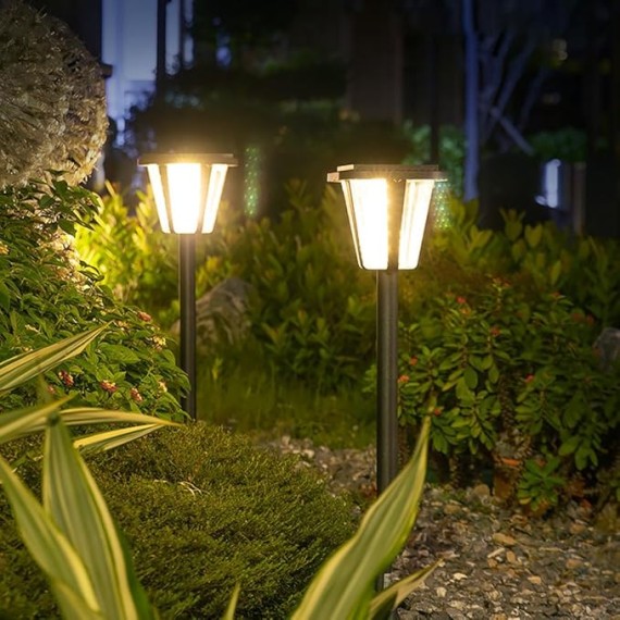 Solar Pathway Light Modern Garden Solar Lantern with Warm Light Outdoor Aluminum Landscape Lighting 34.3" Path Bollard Lantern for Courtyard Driveway Walkway Lights