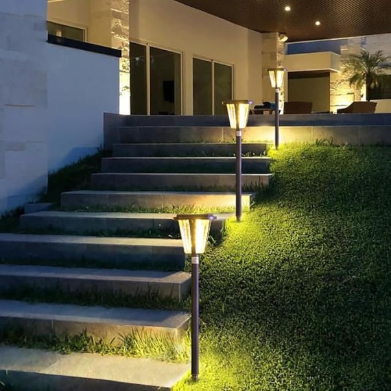 Solar Pathway Light Modern Garden Solar Lantern with Warm Light Outdoor Aluminum Landscape Lighting 34.3" Path Bollard Lantern for Courtyard Driveway Walkway Lights