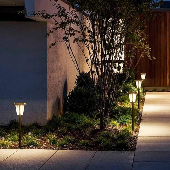 Solar Pathway Light Modern Garden Solar Lantern with Warm Light Outdoor Aluminum Landscape Lighting 34.3" Path Bollard Lantern for Courtyard Driveway Walkway Lights